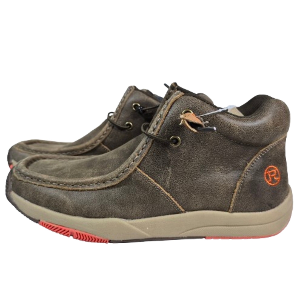 Roper Mens Tan/Brown Distressed Leather Shoe/Boot, Orange Accents, NWT, Size 8